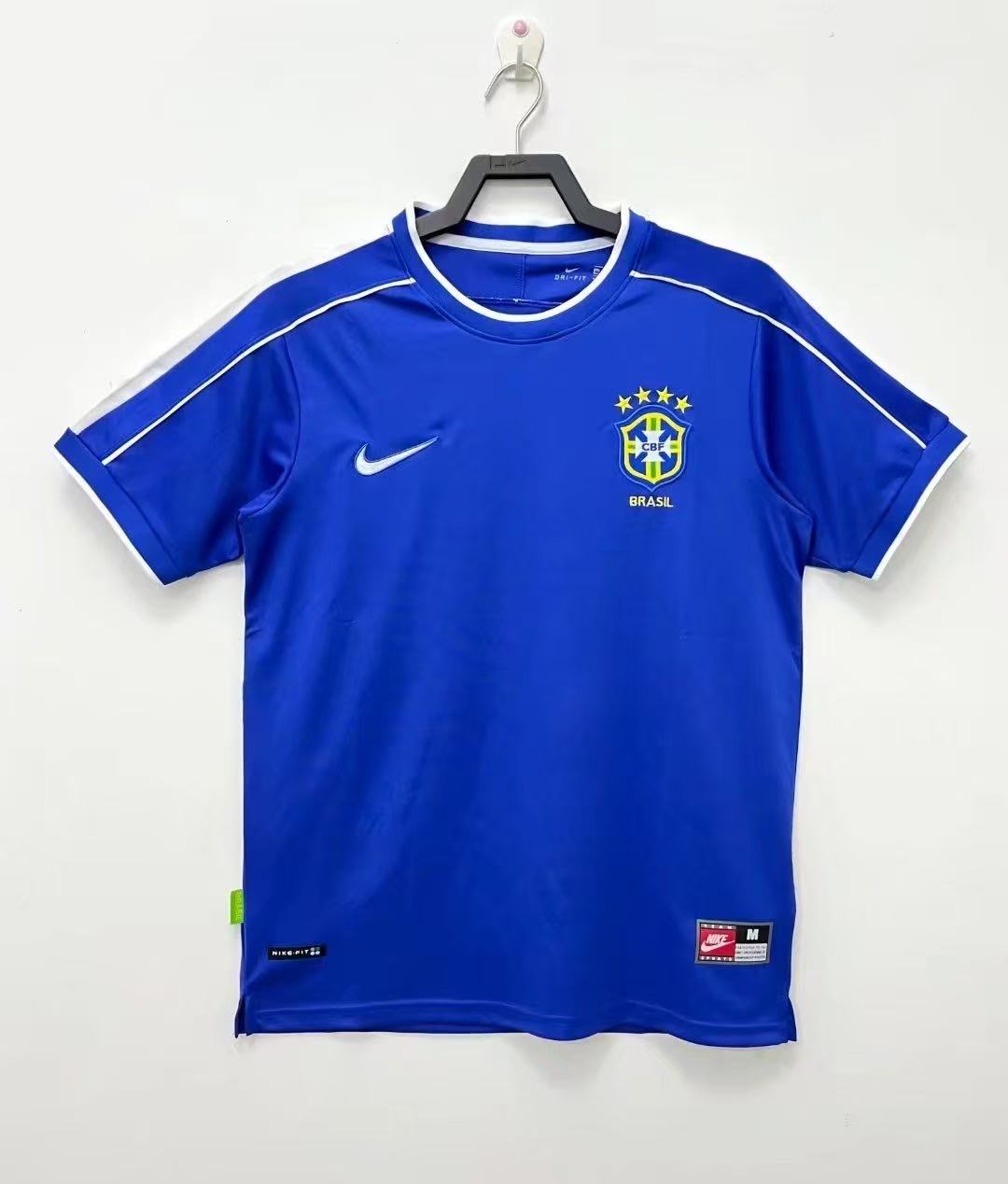 maillot vintage bresil bleu col rond