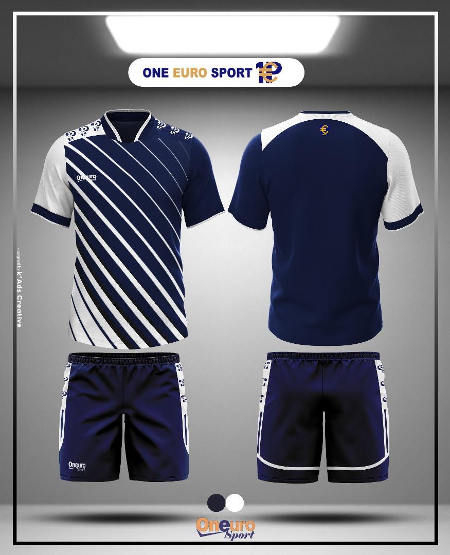 MAILLOT ONE EURO SPORT ENFANT RAYE E BLANC  BLEU NUIT