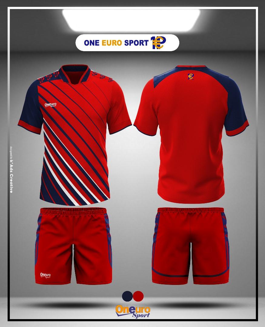 maillot one euro sport demi raye bleu nuit rouge