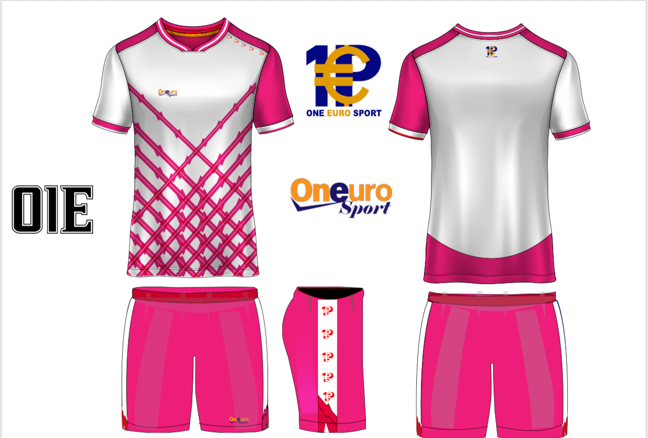 maillot one euro sport traits croise devant rose blanc