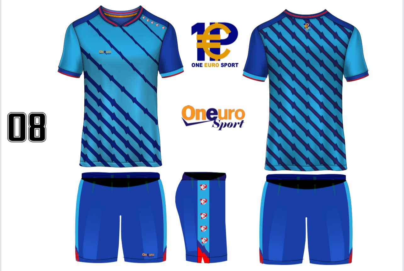 maillot one euro sport traits oblique bleu turquoi bleu de france