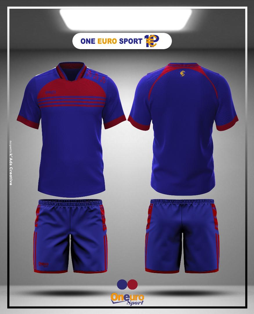 maillot one euro sport trois bande horizontal sur la poitrine bleu de france rouge bordeau