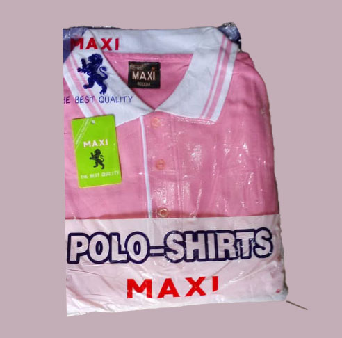 polo maxi rose clair col blanc