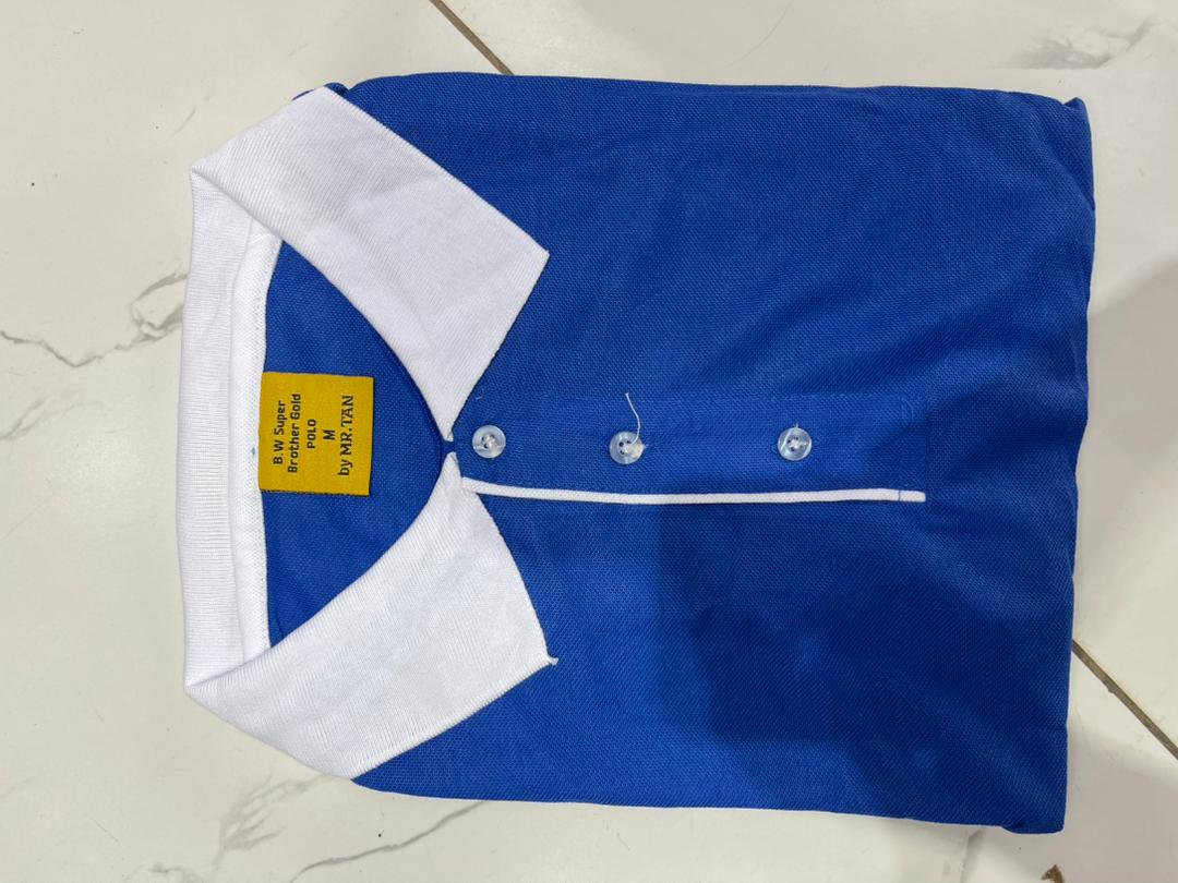 POLO BW BLEU  COL BLANC 